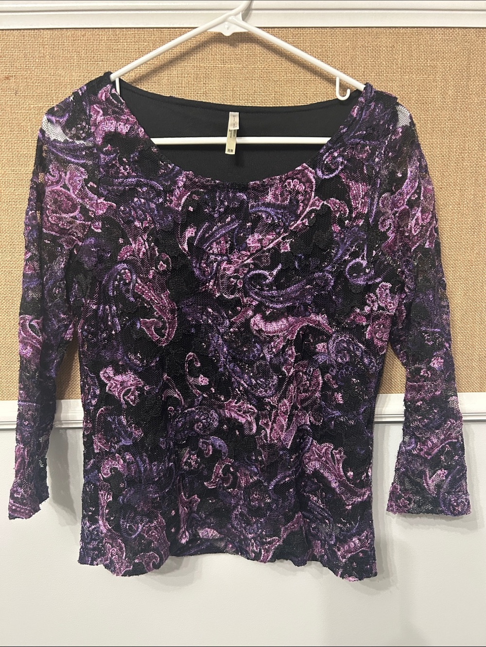 White Stag Black and Purple Paisley Long Sleeve Top